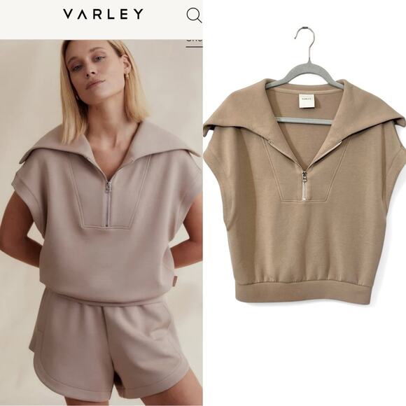 Varley Tops - Varley Dexter Half Zip Sweat Top Taupe Neutral Athleisure Cape Collar Medium